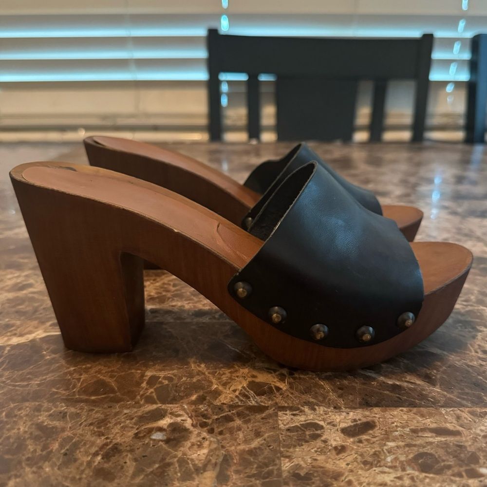 Ariat Black Leather Platform Mule Clogs Size 8 Made in Italy 3” Block Heel Retro - Picture 11 of 12